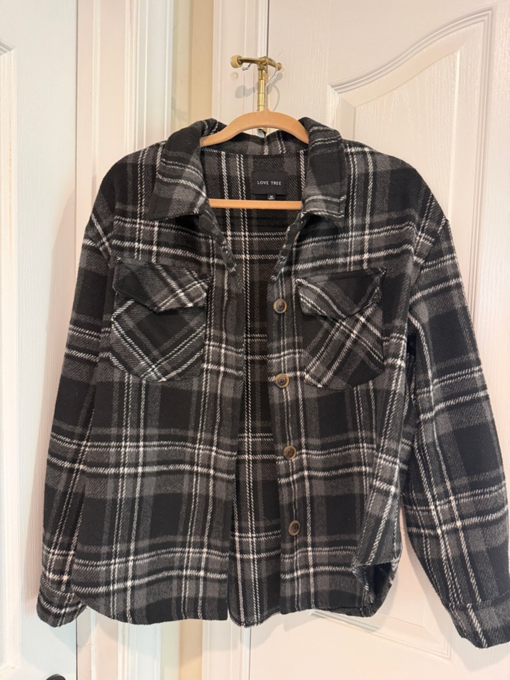 Love Tree Black and Gray Plaid Button-Front Shacket